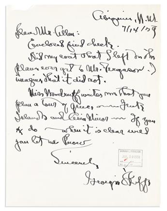 OKEEFFE, GEORGIA. Archive of 47 items, each Signed, in full or G.OK, to her travel agent Donald Ferguson or one of his employees: 40